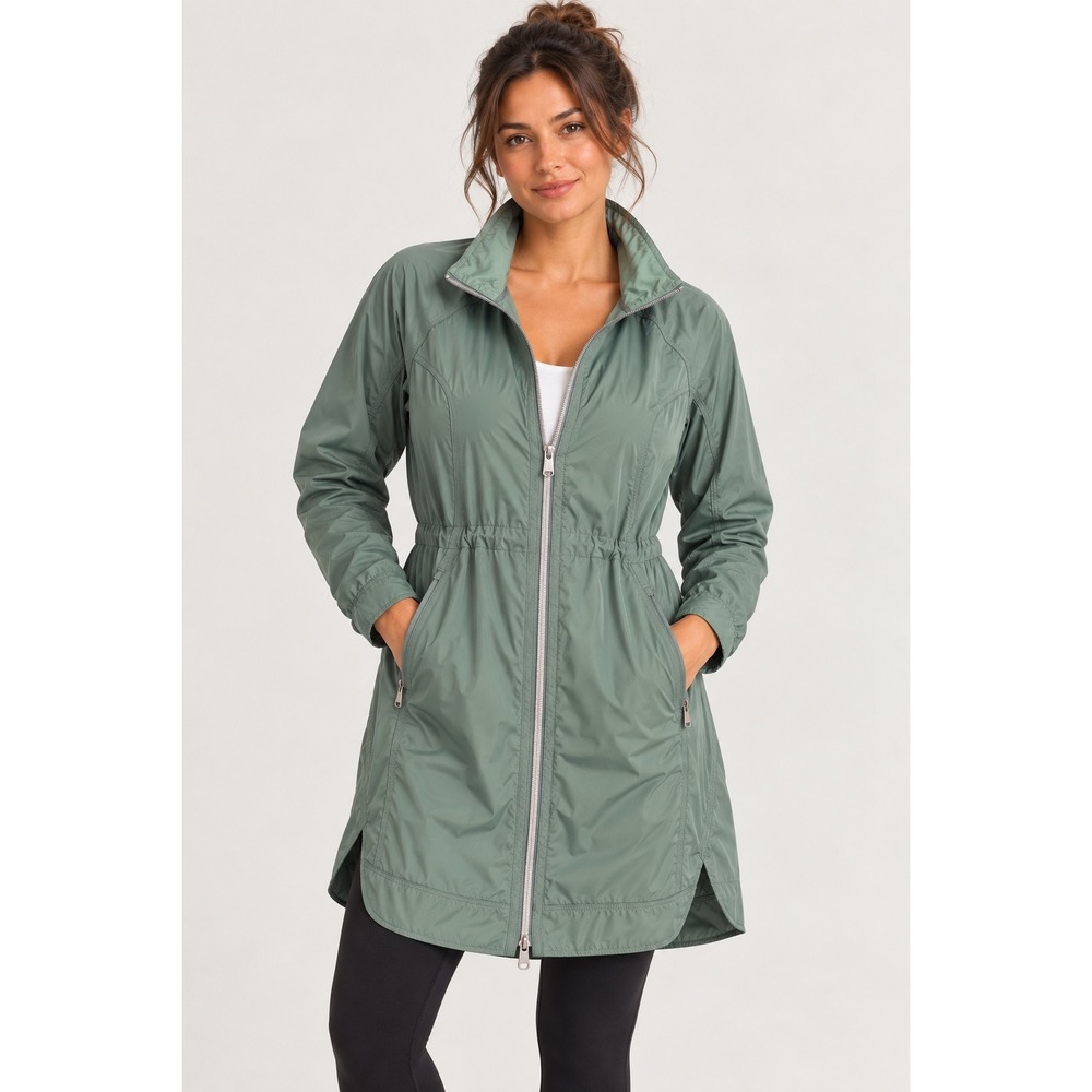 Athleta Drip Drop Jacket Sage Green Full Zip Windbreaker 591159-10 Womens Medium